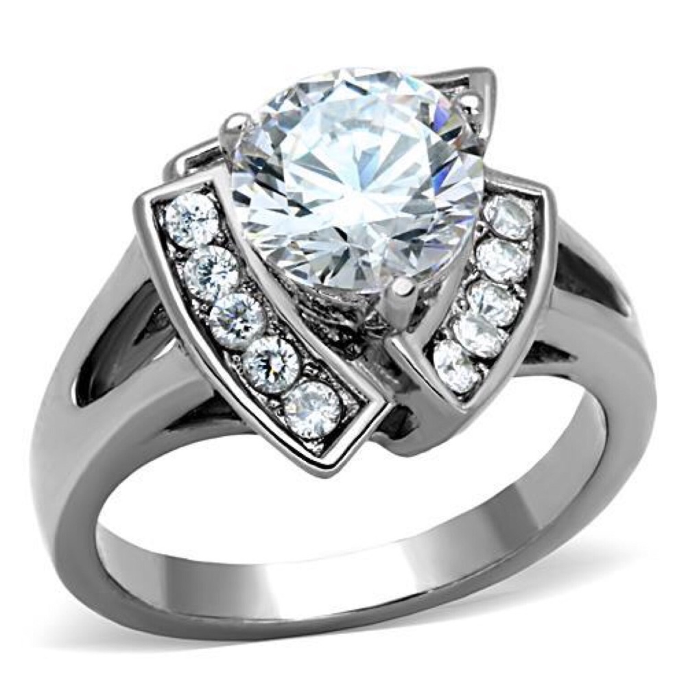STAINLESS STEEL 2.5 Carat Round Cut Cubic Zirconia Ring - Picture 2 of 14